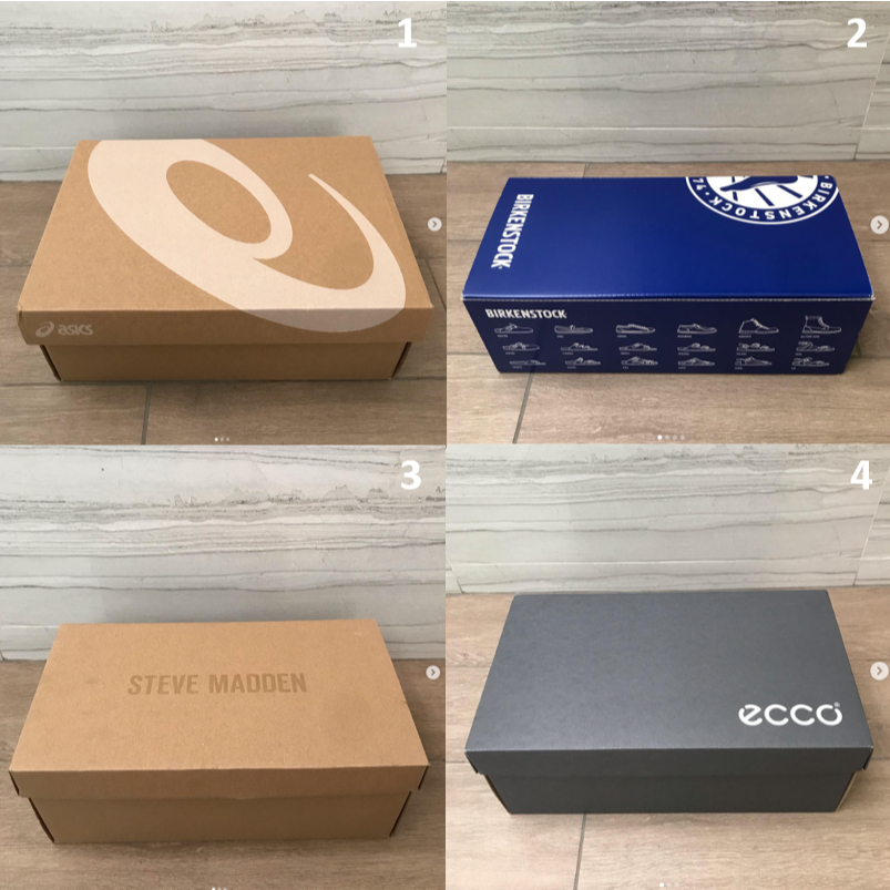 กล่องรองเท้า แบรนด์ Asics , STEVE MADDEN ,Birkenstock และ ecco ของแท้  กล่องใส่รองเท้า พร้อมลายของแบ
