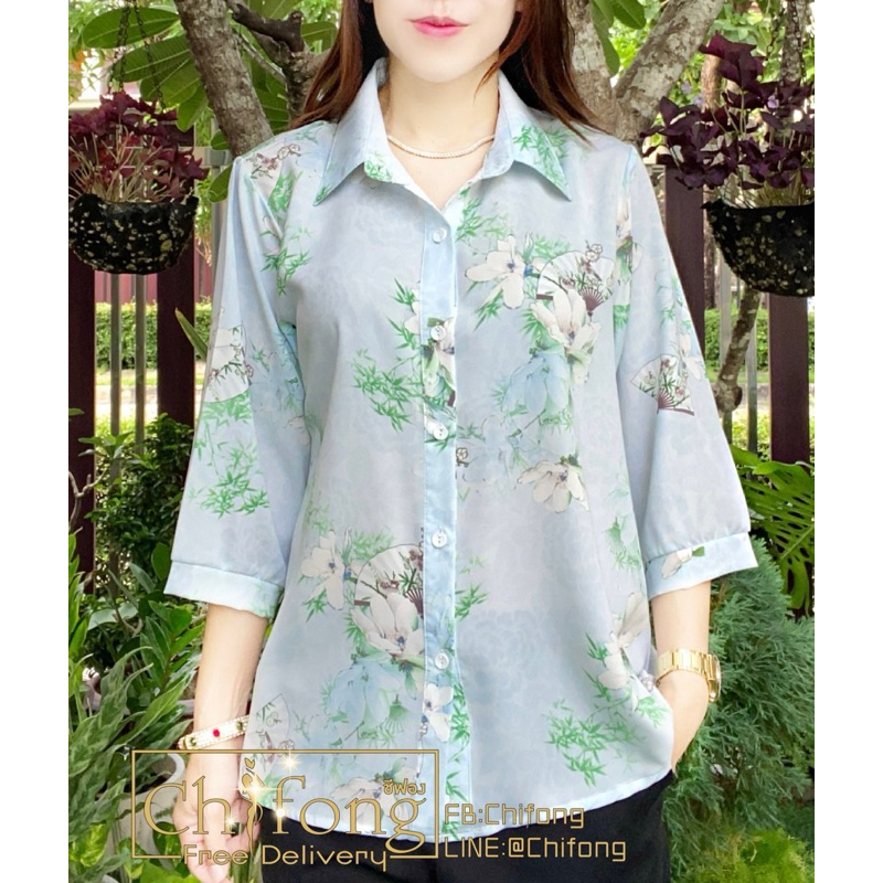 เสื้อเชิ้ตผู้หญิง เสื้อผู้ใหญ่ลายดอกไม้ ผ้าใส่เย็นสบาย