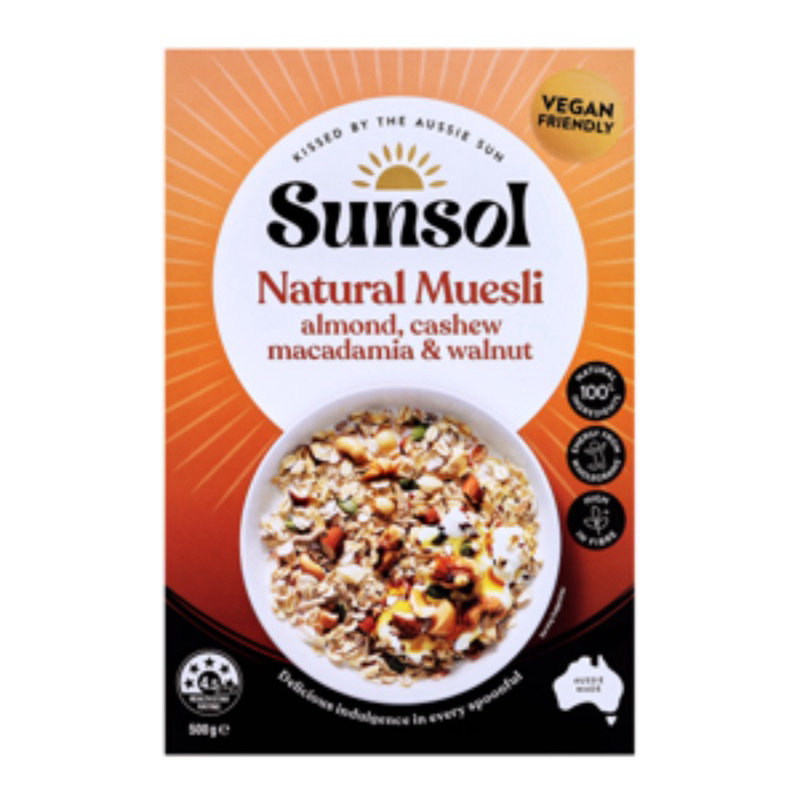 [สูตร VEGAN] Sunsol Natural Muesli Almond Cashew Macadamia & Walnut/Ancient Grains&superfruits Muesl