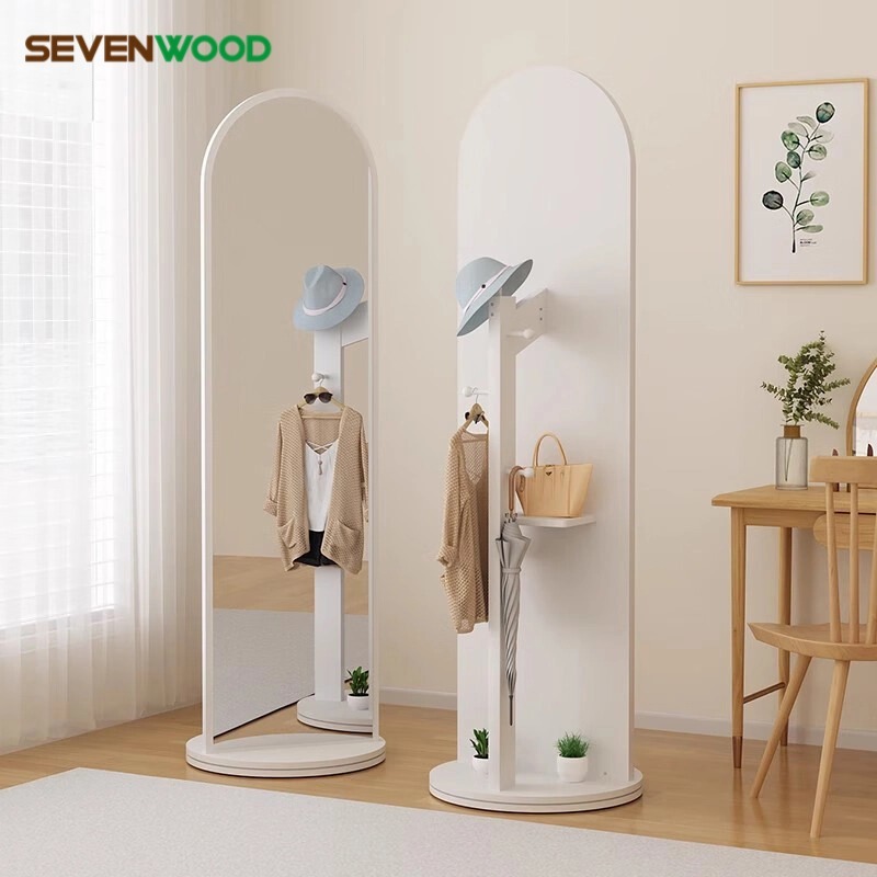 SEVENWOOD กระจก กระจกยาว กระจกเต็มตัว กระจกตั้งพื้นกระจก มินอมอลกระจกแต่งตัวตั้งพื้นกระจกหมุนได้กระจกเต็มตัวมีที่เก็บของ