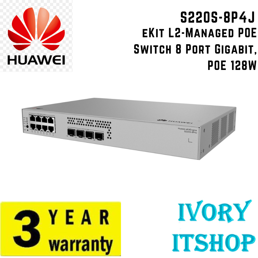 Huawei S220S-8P4J eKit L2-Managed POE Switch 8 Port Gigabit, POE 128W