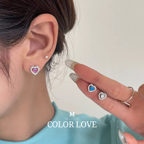 MEET💕ต่างหูเงิน Color love ต่างหูเปลี่ยนสี ตุ้มหูสวยๆ ต่างหูหัวใจ ต่างหูแฟชั่น ตุ้มหูเงินแท้
