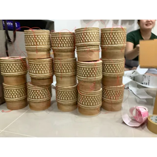 กระติบข้าวทรงธรรมดาขนาด 5.5นิ้วแถมฟรีผ้าขาวบาง/ทรงตรง/ลายหัวใจ/สีธรรมชาติ/