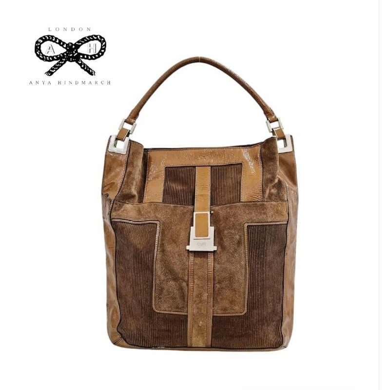 Anya Hindmarch hobo shoulder bag corduroy leather tan brown oversized