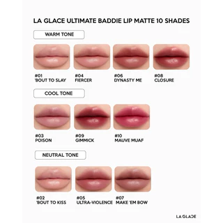 (กดในไลฟ์99฿) ลิปแมทลากลาส LA GLACE ULTIMATE BADDIE LIP MATTE | ลิปแมทลากลาส 10 เฉดสี เนื้อนุ่ม soft matte เบลอร่องปาก