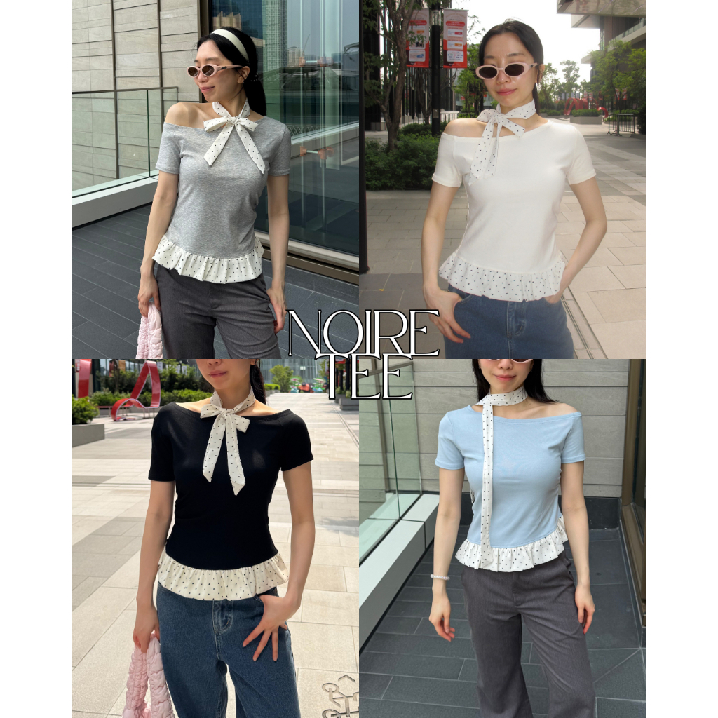 UIUI | NOIRE TEE เสื้อยืด ชายระบาย ผ้าพันคอลายจุด