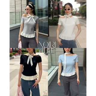 UIUI | NOIRE TEE เสื้อยืด ชายระบาย ผ้าพันคอลายจุด