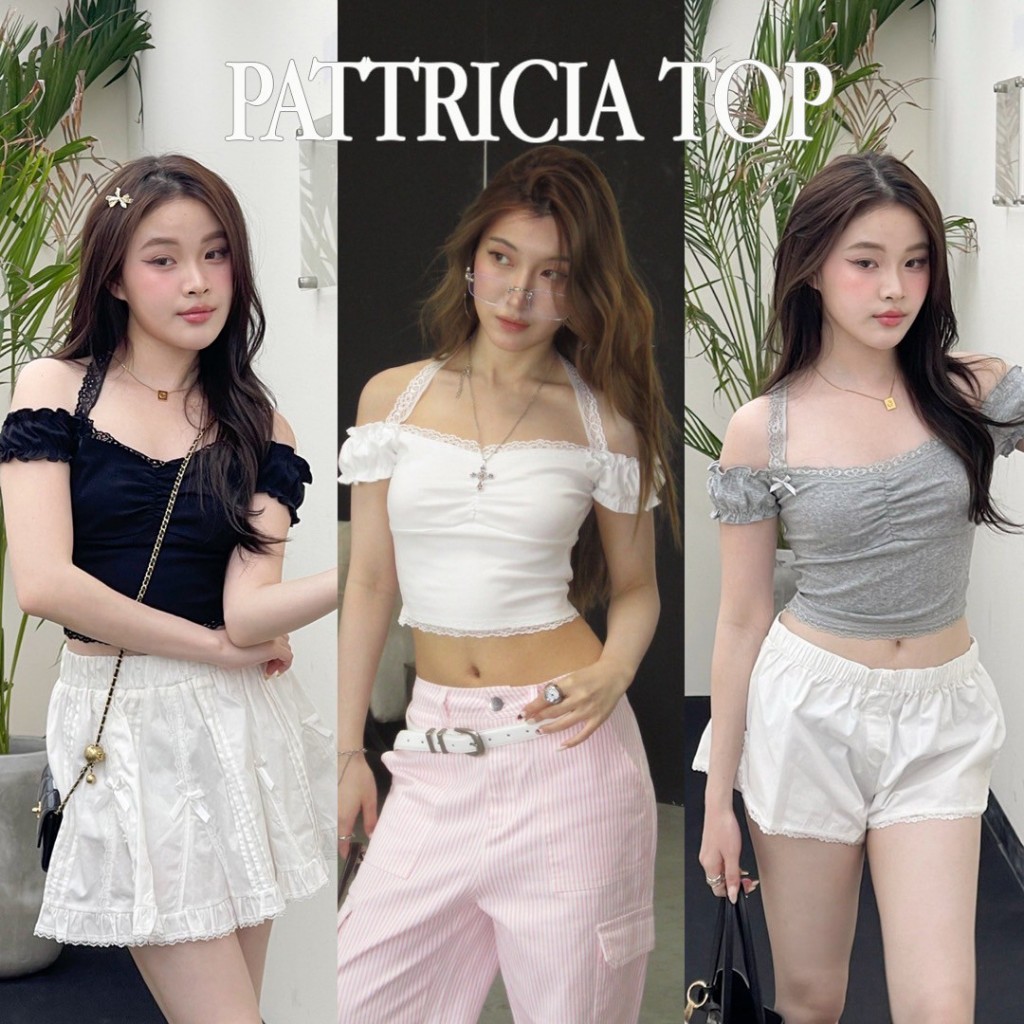 Choosedress A1975 Pattricia Top เสื้อปาดไหล่ สายผ้าลูกไม้คล้องคอ