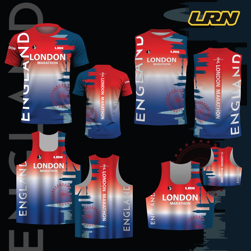 เสื้อวิ่งพิมพ์ลาย LONDON MARATHON-LRN เนื้อผ้า Micro square สำหรับวิ่งมาราธอน (MS22)