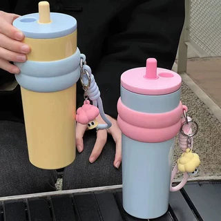 【ONDA】แก้วกาแฟสแตนเลสสตีลพร้อมฝาปิด มีหลอดดูด พับเก็บได้ ขวดสูญญากาศสามารถเก็บความร้อนและความเย็น