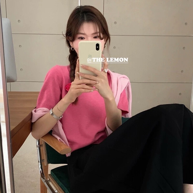 ไหมพรมช้อป จัดส่งรวดเร็ว เสื้อยืดแขนสั้น เอวจั๊ม ผ้านิ่ม ไม่อึดอัด อกได้ถึง 44 นิ้ว ฟรีไซส์ - รูปที่ 3