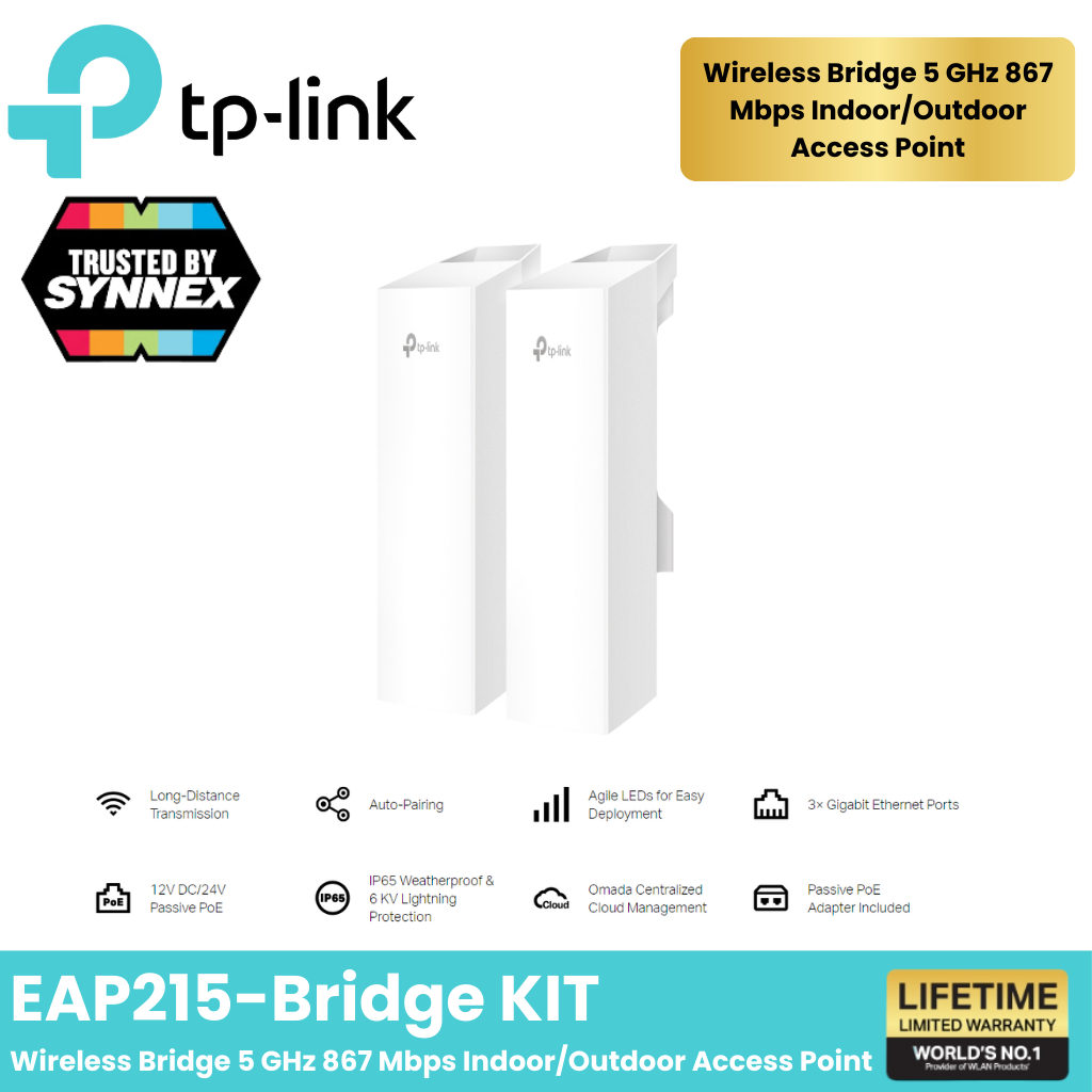 TP-LINK (อุปกรณ์รับส่งสัญญาณ WiFi ระยะไกล)EAP215-Bridge KIT /EAP211-Bridge KIT 5GHz 867Mbps Long-ran