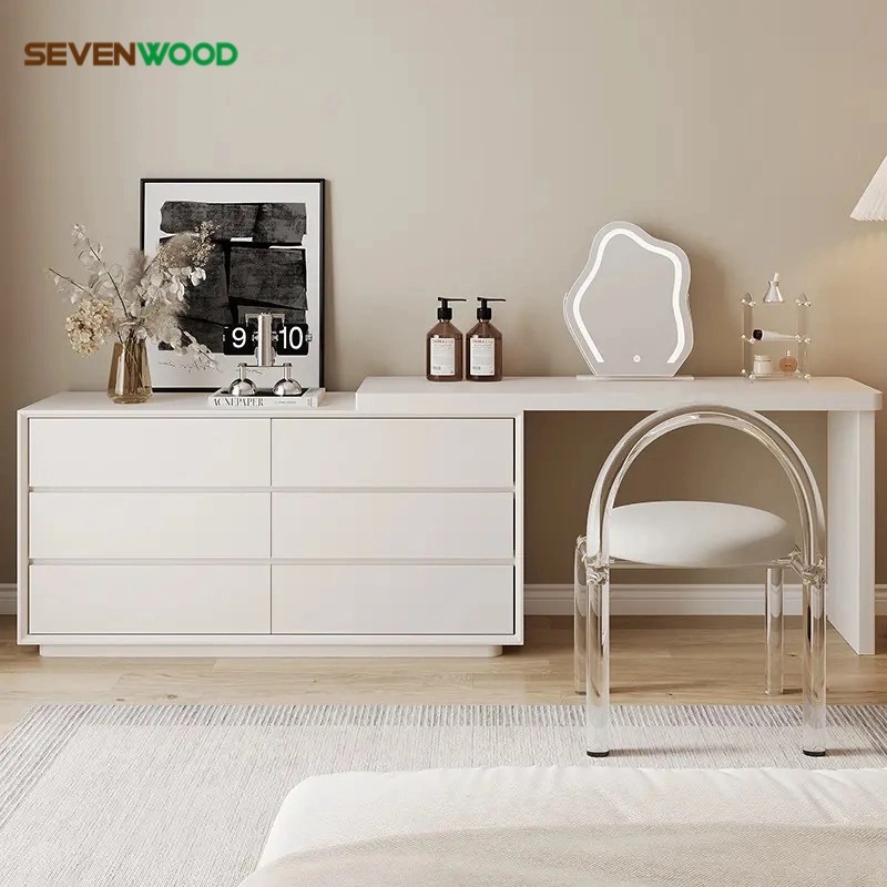 SEVENWOOD โต๊ะแป้ง โต๊ะเครื่องแป้ง โต๊ะสีขาว โต๊ะแต่งหน้า โต๊ะ 120+ตู้ 120ซม โต๊ะเครื่องแป้ง มินอมอล - รูปที่ 7