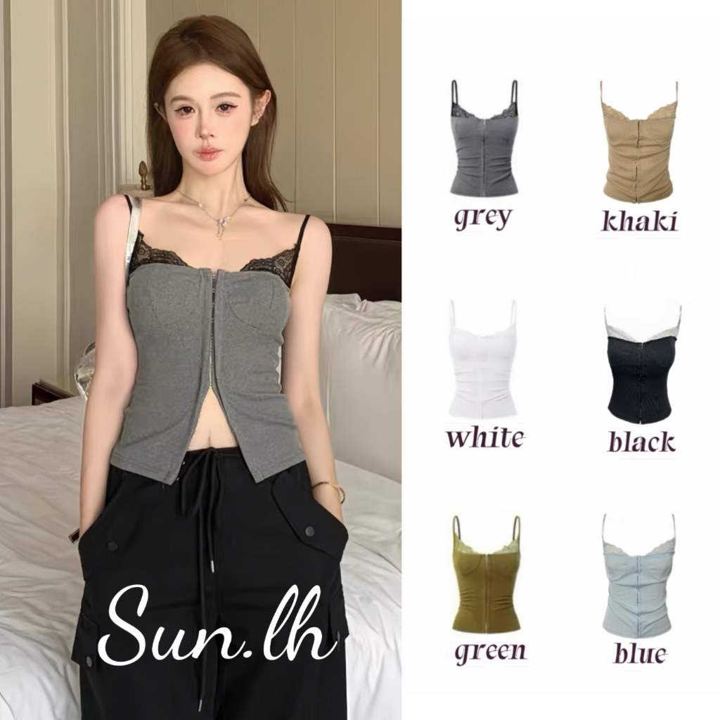 SUN🛍️พร้อมส่ง🛍️2026 เสื้อกั๊กลูกไม้ต่อกันสำหรับผู้หญิงในช่วงฤดูร้อน ทรงพอดีตัว เสื้อกั๊กยืดหยุ่น ฤดูร้อน มีให้เลือกหลายส