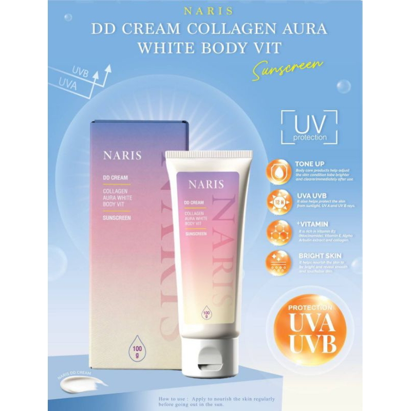 Naris DD Cream Collagen Aura ดีดีครีม คอลลาเจน ออร่า ไวท์ บอดี้ วิต ซันสกรีน ( 1 หลอด 100 กรัม)