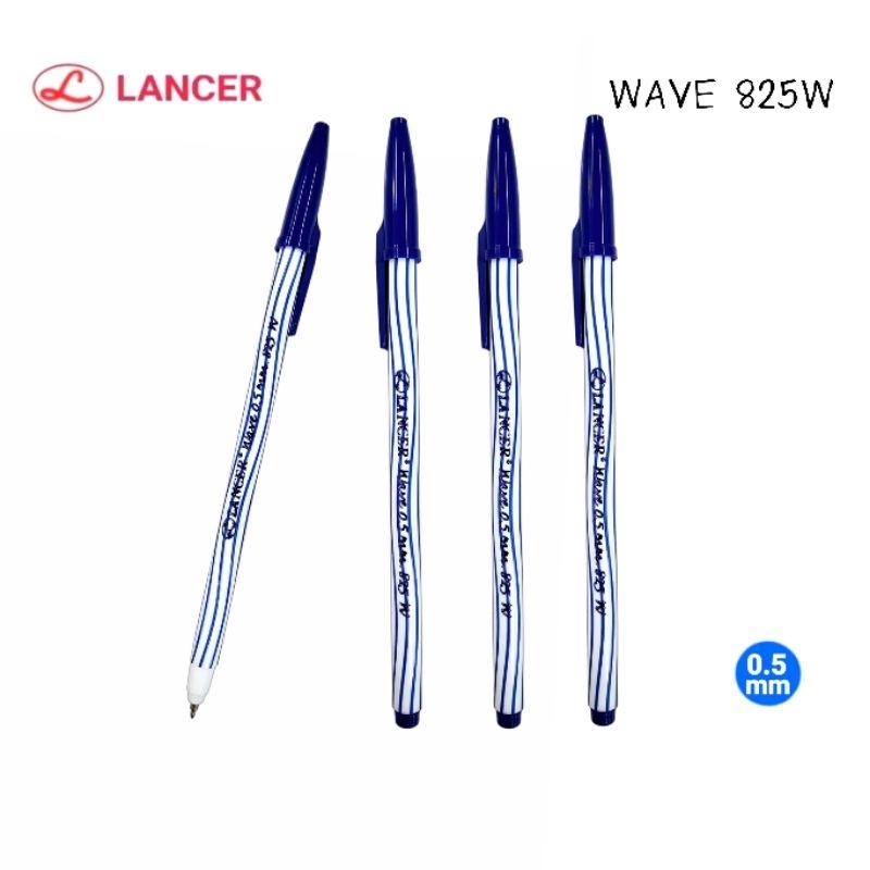 Lancer ปากกาลูกลื่นแลนเซอร์ รุ่น WAVE 825 W ขนาด 0.5 มม. หมึกน้ำเงิน (ราคาต่อ 10 ด้าม)