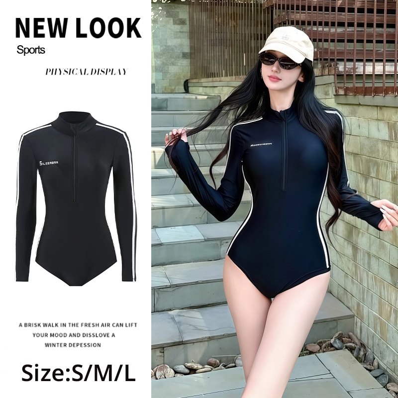 ชุดว่ายน้ำ ผู้หญิง ชุดว่ายน้ำแขนยาว ชุดดำน้ำ กันuv ผ้าแห้งเร็ว มีฟองน้ำ swim#0845