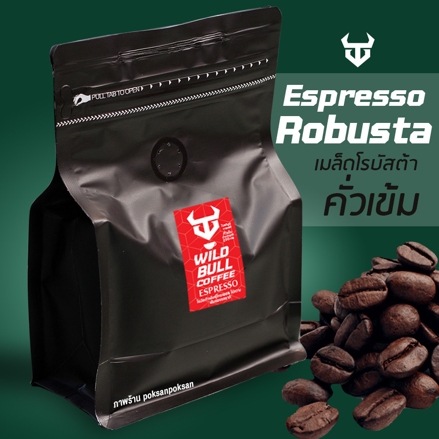 เมล็ดกาแฟโรบัสต้าไทย 100% ชนิดคั่วเข้ม กาแฟสด Robusta Coffee Beans  บอดี้แน่น หอมกาแฟแท้