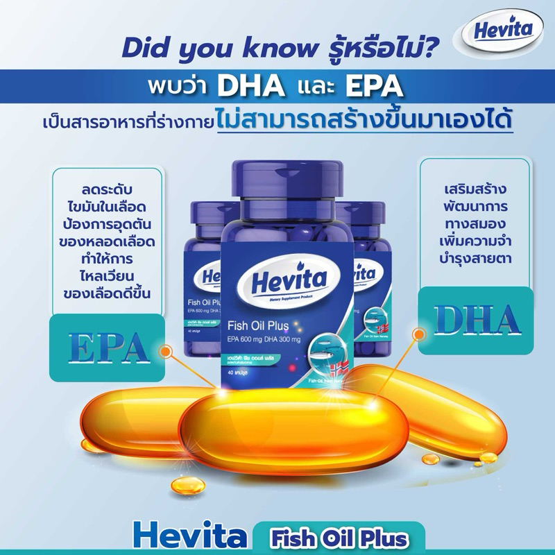 Hevita Fish Oil Plus ชนิดแผง(10แคปซูล)/กระปุก(40แคปซูล) EPA 600mg DHA 300mg เฮฟวิต้า ฟิช ออยล์ พลัส น้ำมันปลาจากนอร์เวย์ - รูปที่ 5