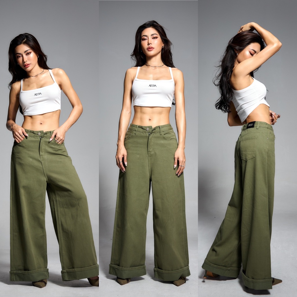 Atipashop - BARRETT JEANS กางเกงยีนส์ขายาว ทรงกระบอกใหญ่ ดีเทลพับขา