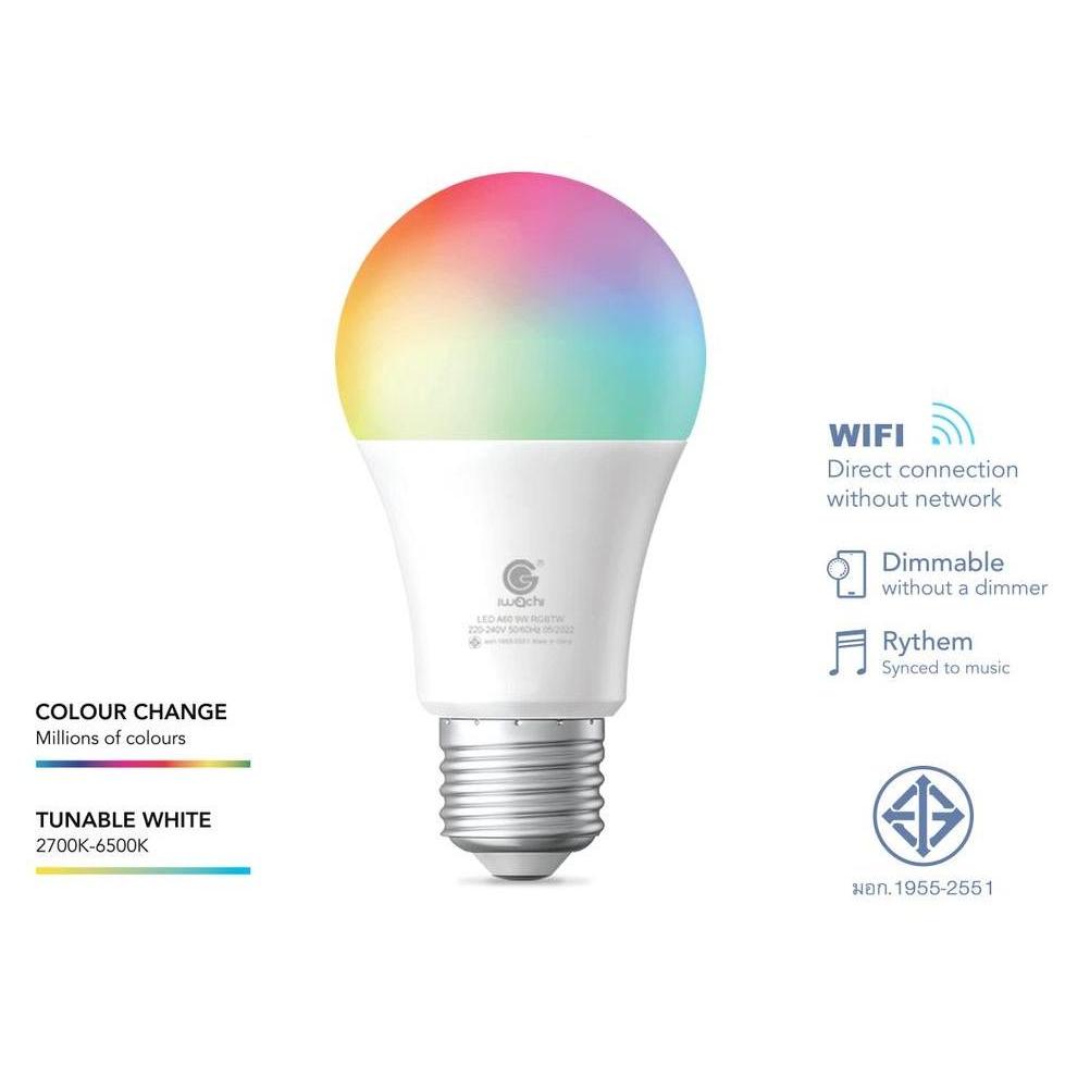 หลอดไฟอัจฉริยะ Smart LED Bulb WiFi / Bluetooth RGB+CCT E27 ควบคุมผ่าน APP มีรีโมท ปรับได้ 16 ล้านสี