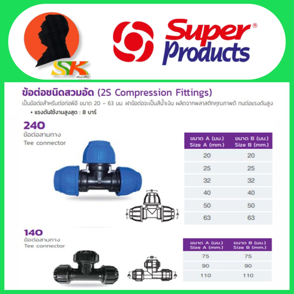 สาททาง PE HDPE ล็อก มีขนาด 20mm-50mm ยี่ห้อ SUPER PRODUCTS