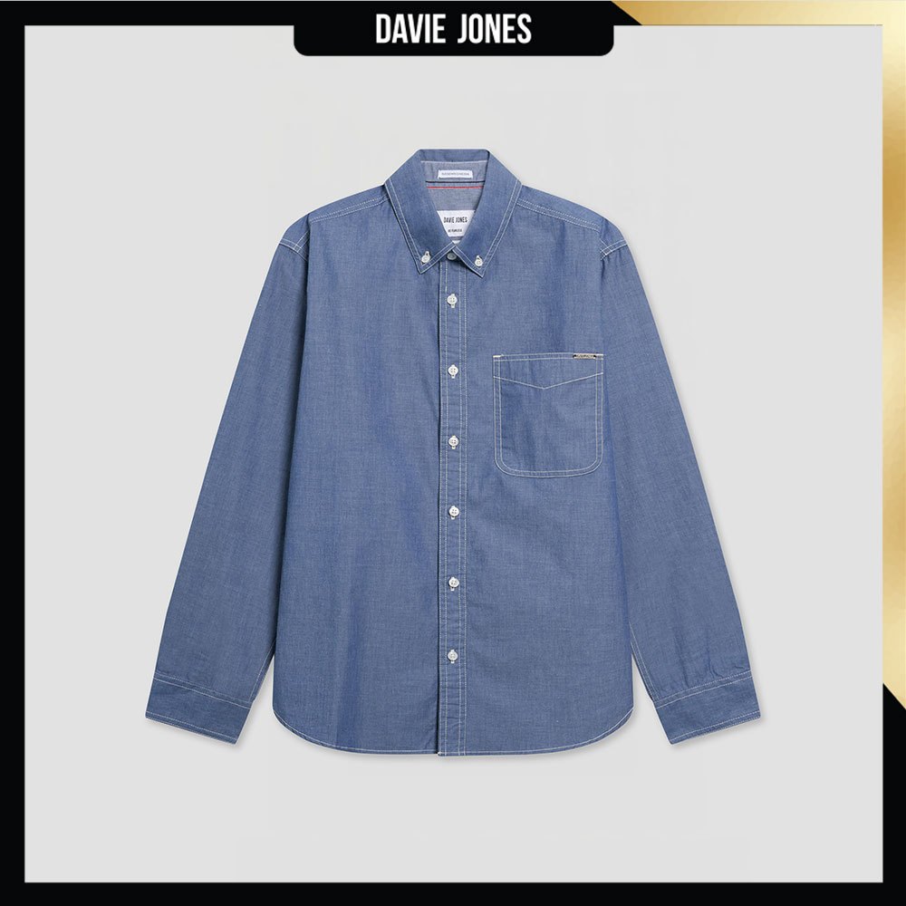 DAVIE JONES [BE FEARLESS] เสื้อเชิ้ตแขนยาวผู้ชาย Slim fit Long Sleeve Shirt สีฟ้าอ่อน SH0121