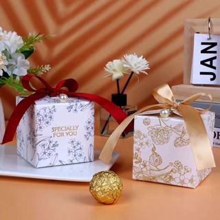 (ยกแพ็ค50-100ชิ้น)กล่องของขวัญ ใส่ขนม งานแต่ง กล่องพร้อมริบบ…