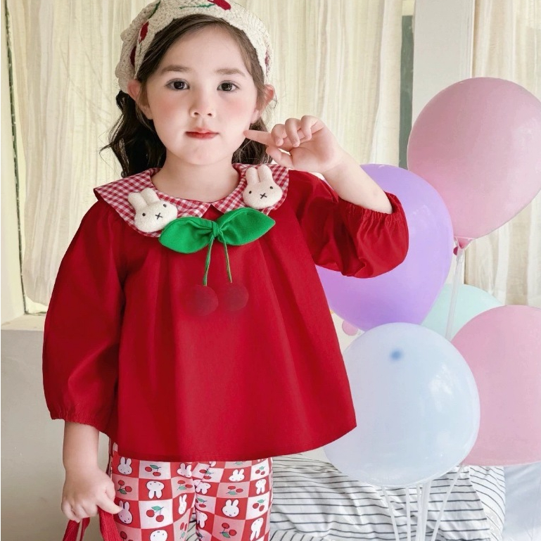 ✅พร้อมส่ง #ชุดเด็ก  👧🏻ชุดเซตลูกสาว2ชิ้น Miffy แต่งกระต่ายเชอรี่ 3D กางเกงขาแต่งเว้าระบาย น่ารักกกมาก