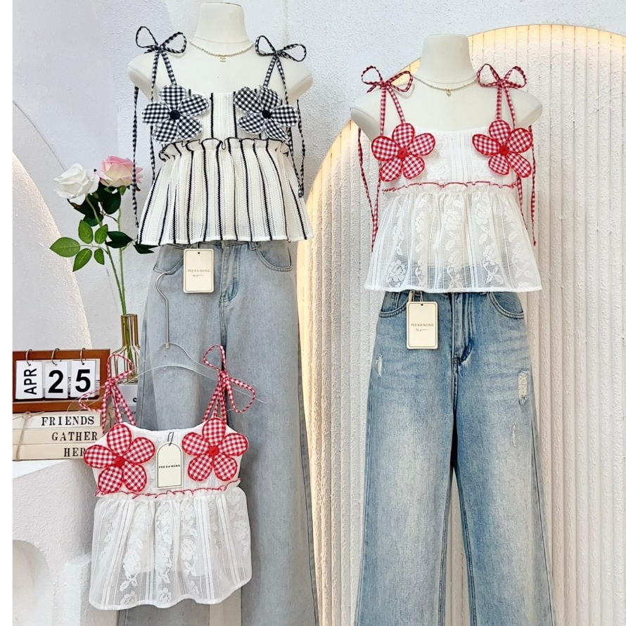 KN.Clothes เสื้อสายเดี่ยว แต่งดอกไม้หน้าอก ชายระบาย Pee Ka Nong ราคา ถูกที่สุด ดีลบีเคเค แกลเลอรีภาพที่ 8