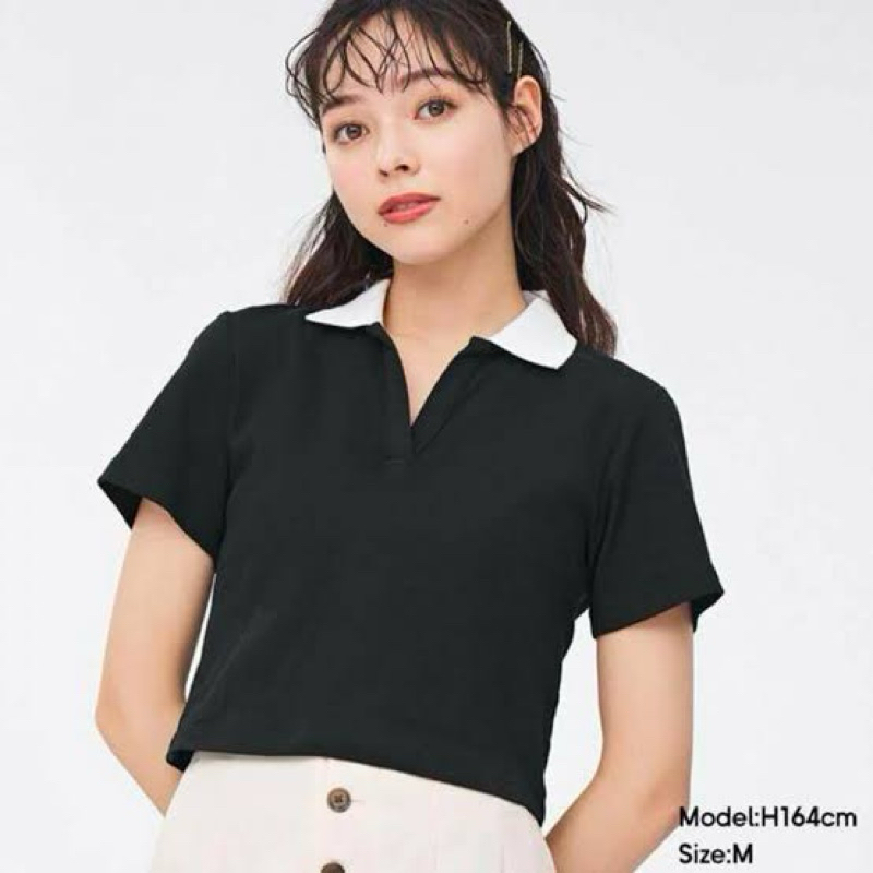 เสื้อคอปกทรงครอปสีดำ GU ไซส์ S