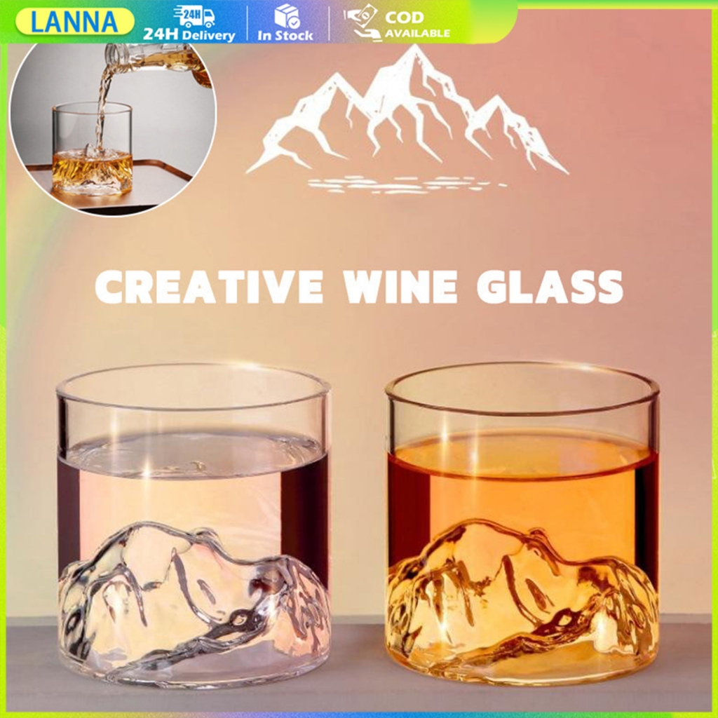 ร้านอยู่ที่ไทย 300ML 200ML แก้วคริสตัลสำหรับใส่เครื่องดื่ม ไวน์ กาแฟ รูปทรงภูเขา สไตล์ญี่ปุ่น