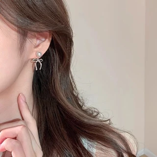 COD-S925 เงินมุกโบว ต่างหูระดับไฮเอนด์ของผู้หญิง ต่างหูความรู้สึกการออกแบบเฉพาะกลุ่ม