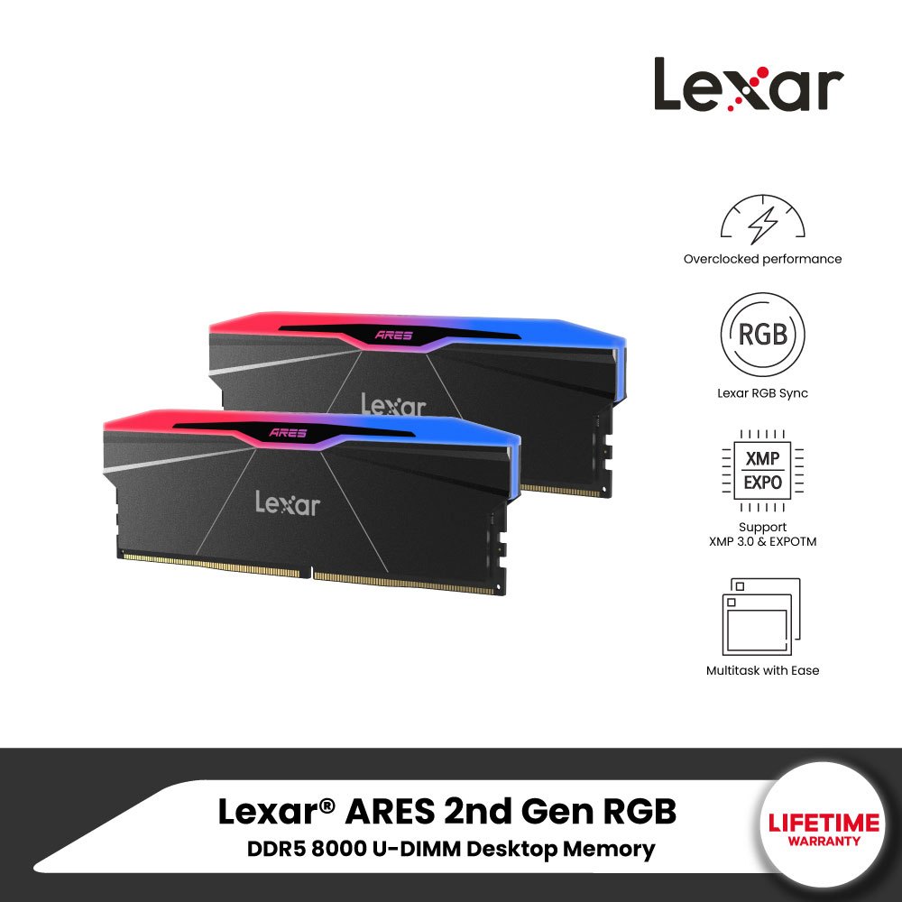 แรมพีซี LEXAR® ARES RGB 2ND GEN DDR5 32GB KIT 16GBX2 (LD5U16G80C38BR-RGD)_7