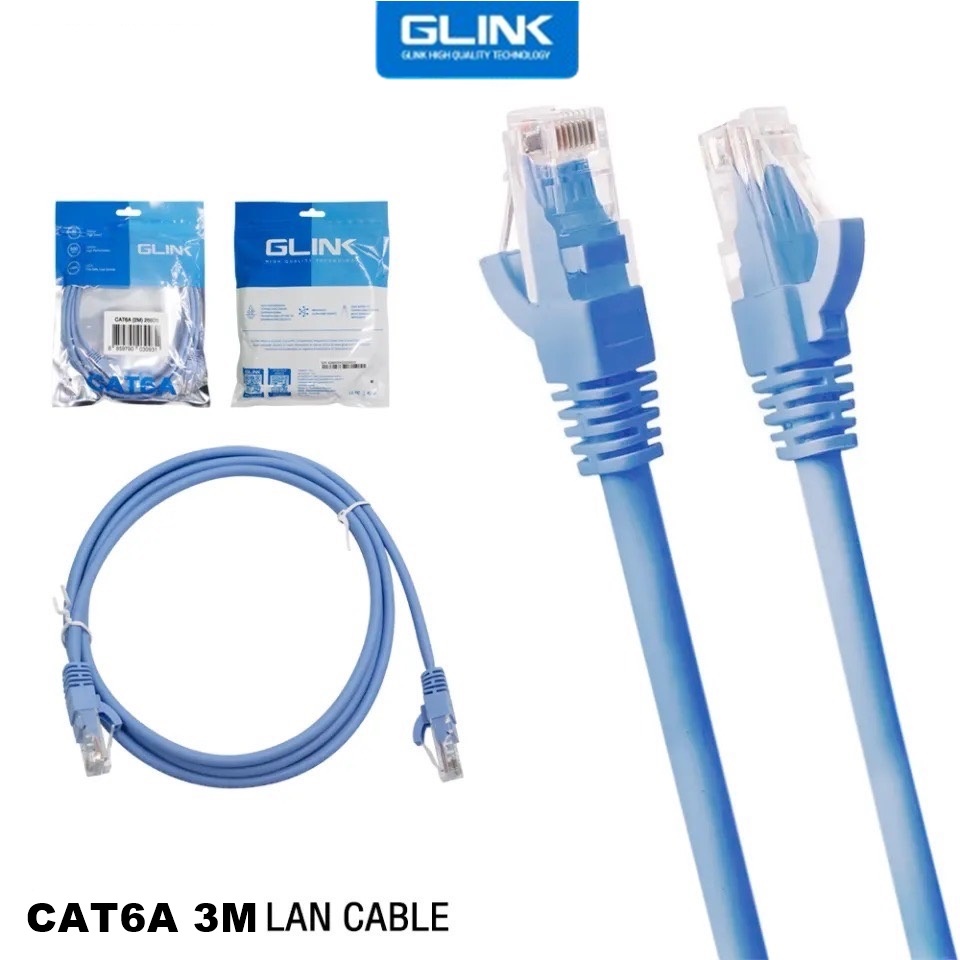 Glink Cable Lan Cat6A 2M/3M/5M/10M สายแลนเข้าหัวแล้วพร้อมใช้งาน 26Awg 10Gbps. 500MHz