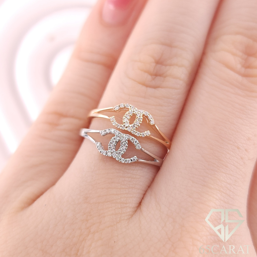 65Carat แหวนเพชรแท้ แหวน CC ฝังเตยเพชรเบลเยี่ยมน้ำ100 เพชรรวม6ตัง รหัสRI650066