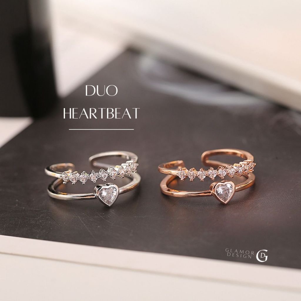 GLAMOR✨แหวนเงินแท้ Duo Heartbeat แหวนหัวใจคู่ปรับระดับ ดีไซน์ 2 สไตล์ (ทอง/เงิน) เงินแท้ S925