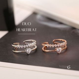 GLAMOR✨แหวนเงินแท้ Duo Heartbeat แหวนหัวใจคู่ปรับระดับ ดีไซน…