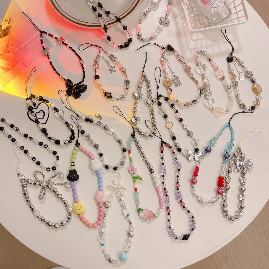 สายคล้องโทรศัพท์มือถือ สายคล้องลูกปัดโบว์ สายคล้องเคสโทรศัพท์มือถือ สายคล้องกุญแจกล้อง สไตล์ INS การ์ตูน น่ารัก ดอกไม้
