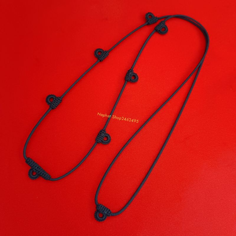 สร้อยคอเชือกร่ม งานถัก เชือกขนาด 2 มิล ถัก 7 ห่วง ห้อยพระได้ 7 องค์+(เพิ่ม1ห่วงหลัง) งานแฮนเมดลายถักปราณีต