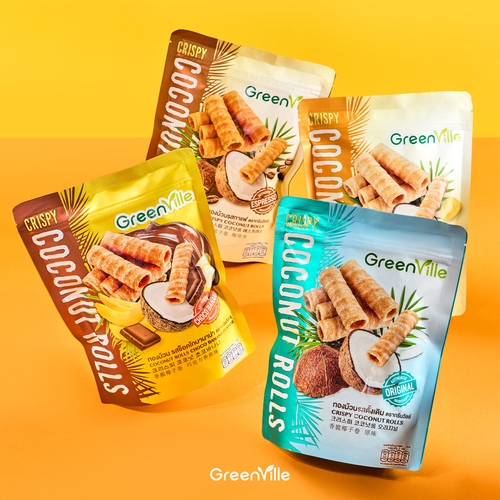 ทองม้วนรสดั้งเดิม, กาแฟ, ทุเรียน, ชอคโกบานาน่า ตรากรีนวิลล์ 70 กรัม GreenVille ธรรมชาติ 100% มี อ.ย. GMP เกรดส่งออก