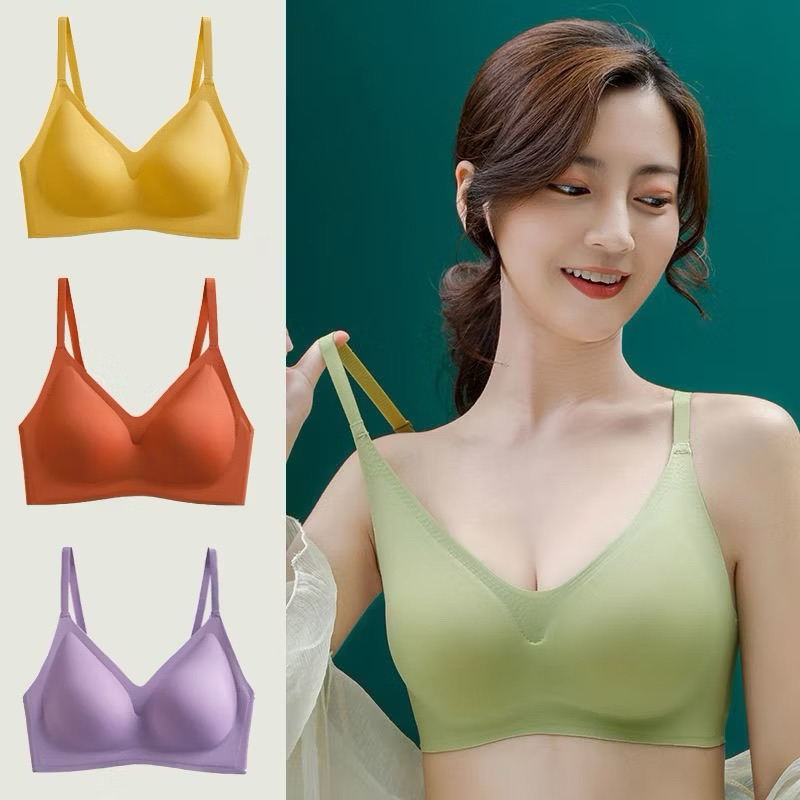 B001 👙S-XL👙 ชุดชั้นใน แฟชั่น สำหรับสุภาพสตรี ไร้โครงมีขอบแบบสวม สวมใส่ง่าย มีฟองน้ำยางพาราถอดได้ แห้งไว