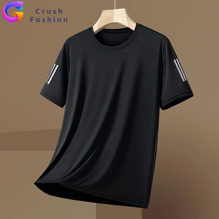 Crush คอกลม ผ้าไหมน้ำแข็ง เย็น แขนสั้น ชาย ฤดูร้อน แบบหลวม ใส่สบาย กีฬา เสื้อยืด สไตล์เกาหลี เหมาะกับฤดูร้อน