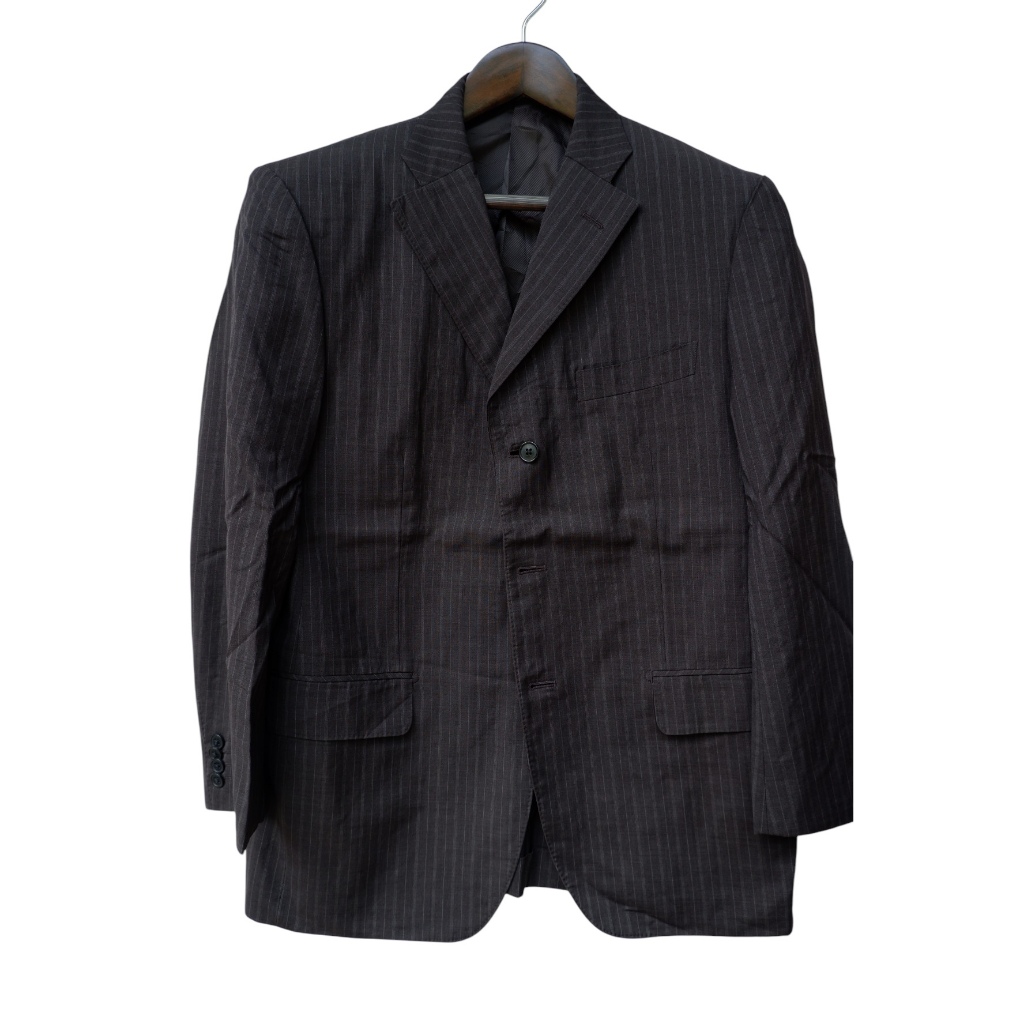 สูท Zegna อก42 ผ้าWool สีดำ ลายStripe  Japan Half Canvas สูทผู้ชาย สูทผู้หญิง สูทแบรนด์เนม