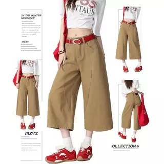 Swan shop กางเกงยีนส์ขา6ส่วน สีกากี/สีขาว ผ้ายีนส์ไม่ยืดนิ่มดีใส่สบาย วินเทจ แนวสวยสุดฮิตวัยรุ่นมากๆ