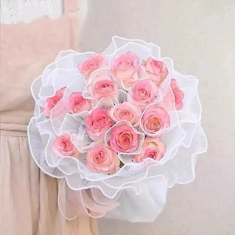 กระดาษห่อช่อดอกไม้ 4 เมตร / เส้นด้ายตาข่ายขอบลูกไม้มุก / วัสดุบรรจุภัณฑ์ดอกไม้ / อุปกรณ์ตกแต่งงานแต่งงาน วันวาเลนไทน์DIY - รูปที่ 2