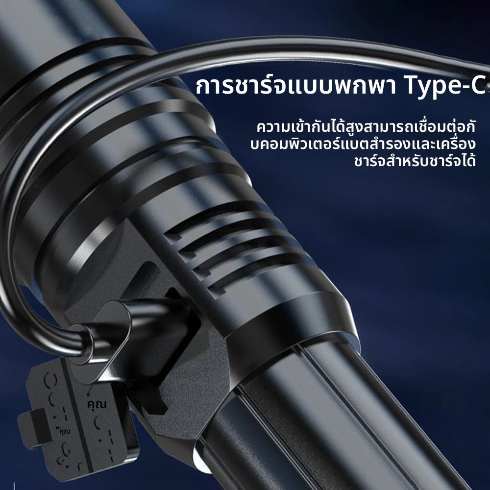 ไฟฉายแรงสูง ชาร์จไฟได้ ซูมได้ กันน้ำ thumbnail 5