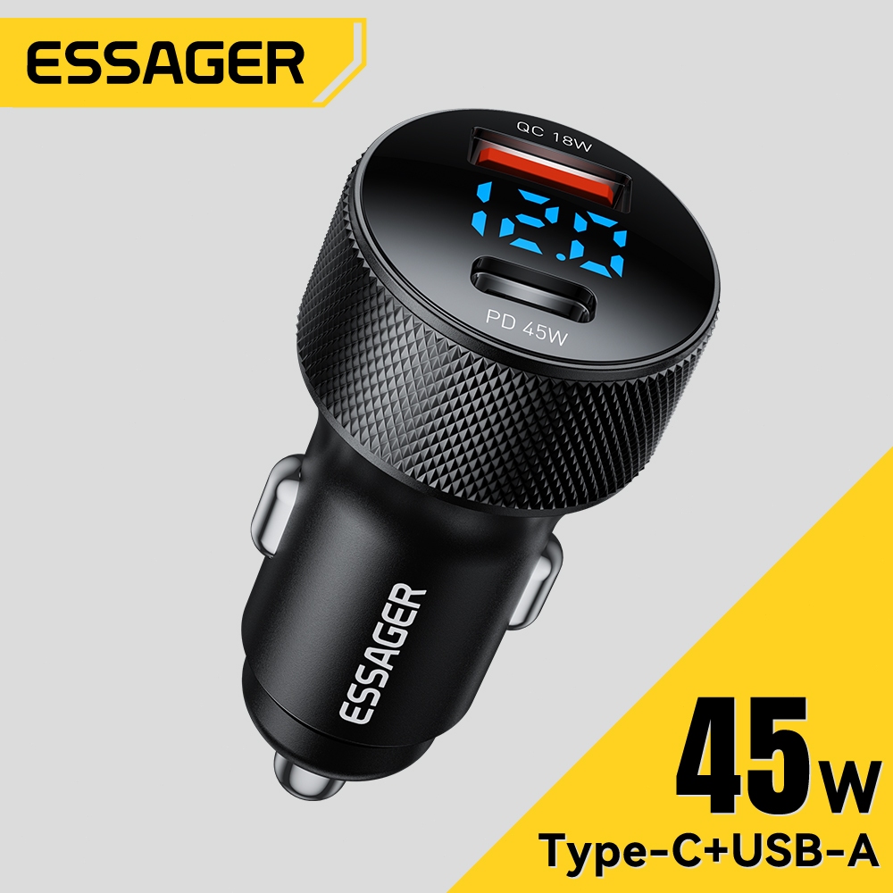 Essager เครื่องชาร์จ USB Type C 45W เครื่องชาร์จในรถยนต์แบบชาร์จเร็ว อะแดปเตอร์ PD QC 36W