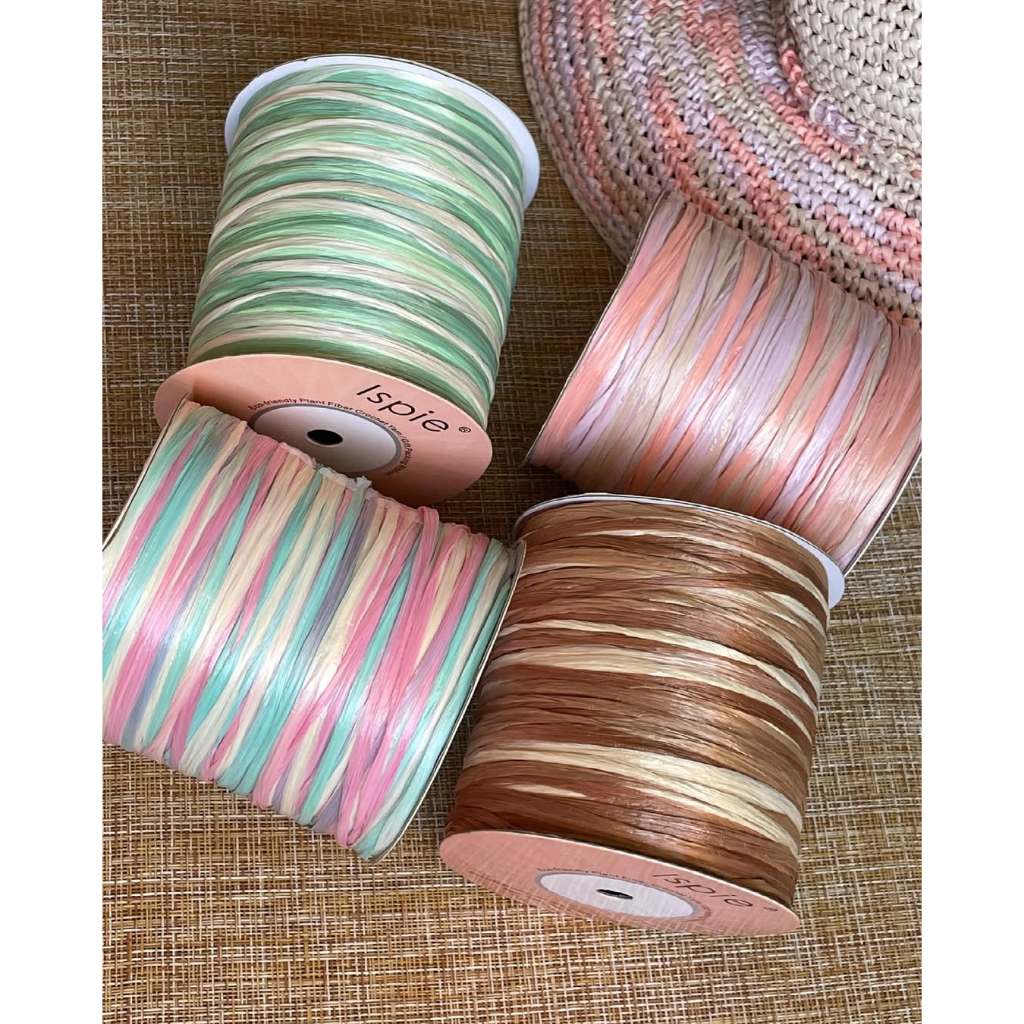 ISPIE Raffia Yarn ไหมราเฟียถักกระเป๋า ถักหมวกสีเหลือบ ขนาด 250m Rayon Raffia