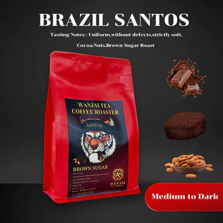 เมล็ดกาแฟคั่ว Brazil Santos คั่วระดับกลางเข้ม ดาร์กช็อค,ถั่ว,บราวชูก้า WHANJAI TEA COFFEE ROASTER